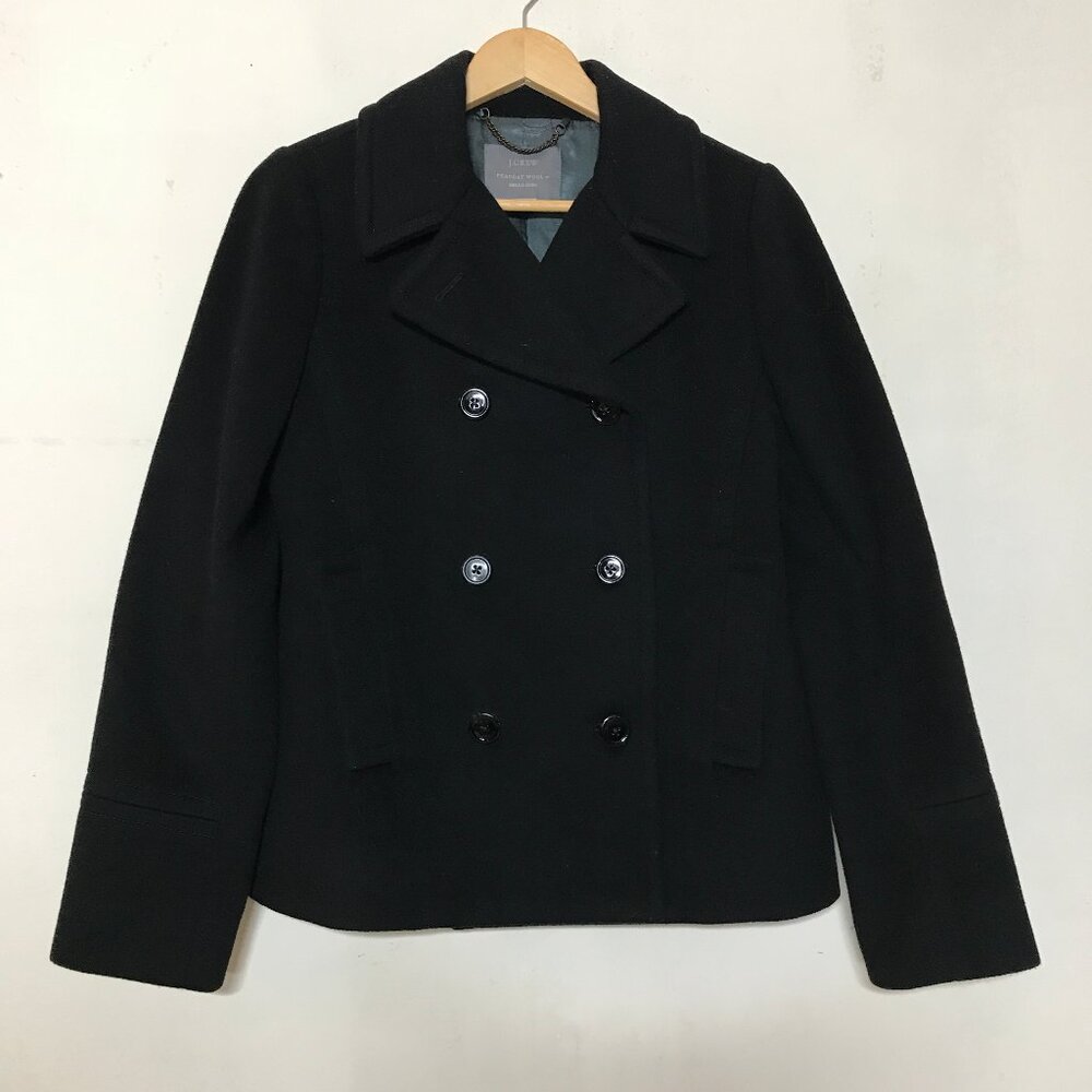 J. Crew Size 4 Black Peacoat Wool by Nello Gori Double Breasted 2 Pockets